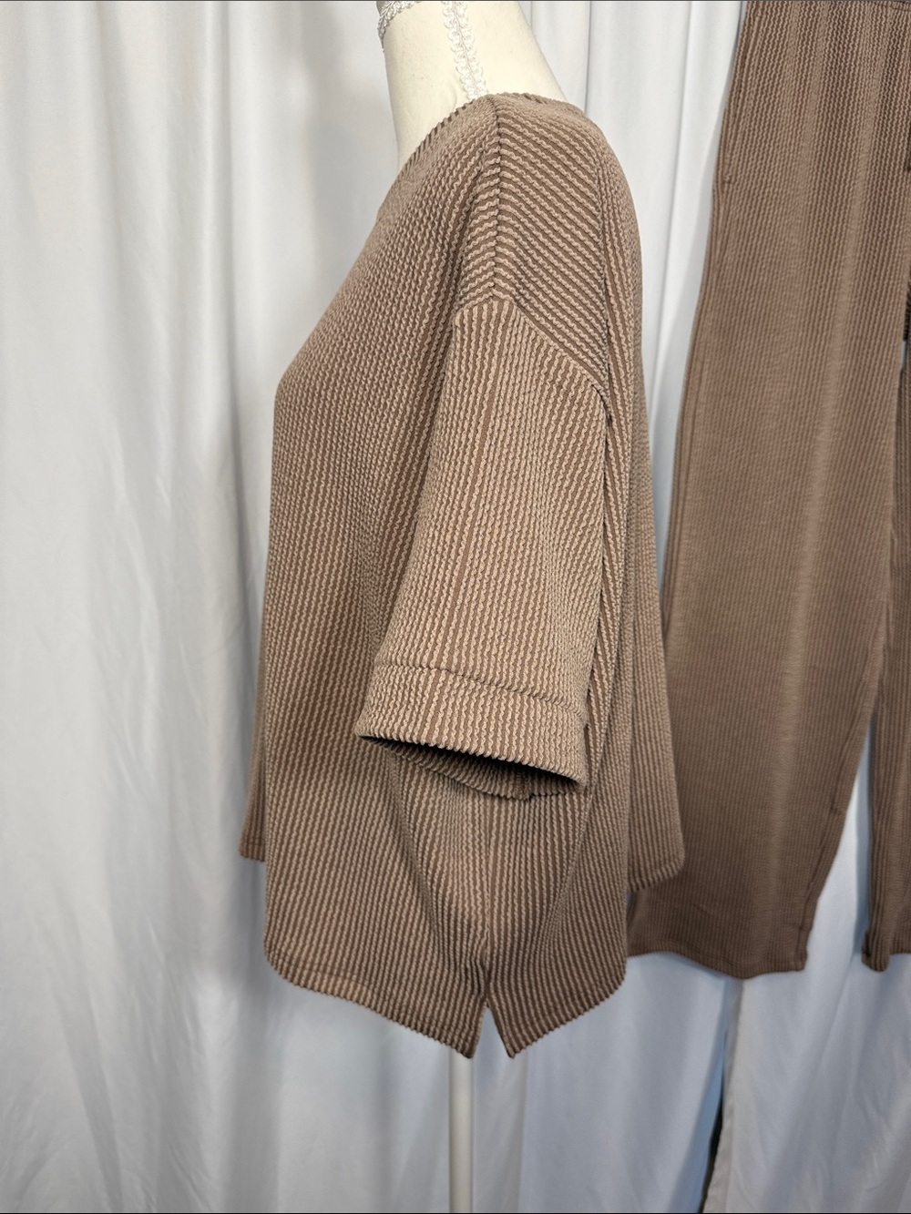 Zenana Ribbed Knit Short Sleeve and Wide-Leg Pants Set - Picture 3 of 7